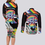 Aussia Pride Month Rainbow Koala Couples Matching Long Sleeve Bodycon Dress and Long Sleeve Button Shirt
