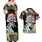 Aussia Pride Month Rainbow Koala Couples Matching Off Shoulder Maxi Dress and Hawaiian Shirt