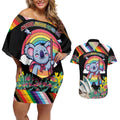 Aussia Pride Month Rainbow Koala Couples Matching Off Shoulder Short Dress and Hawaiian Shirt