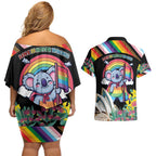 Aussia Pride Month Rainbow Koala Couples Matching Off Shoulder Short Dress and Hawaiian Shirt