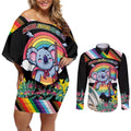 Aussia Pride Month Rainbow Koala Couples Matching Off Shoulder Short Dress and Long Sleeve Button Shirt