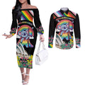Aussia Pride Month Rainbow Koala Couples Matching Off The Shoulder Long Sleeve Dress and Long Sleeve Button Shirt