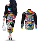 Aussia Pride Month Rainbow Koala Couples Matching Off The Shoulder Long Sleeve Dress and Long Sleeve Button Shirt