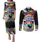 Aussia Pride Month Rainbow Koala Couples Matching Puletasi and Long Sleeve Button Shirt