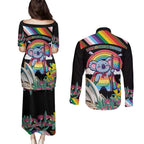 Aussia Pride Month Rainbow Koala Couples Matching Puletasi and Long Sleeve Button Shirt