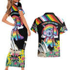 Aussia Pride Month Rainbow Koala Couples Matching Short Sleeve Bodycon Dress and Hawaiian Shirt