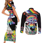Aussia Pride Month Rainbow Koala Couples Matching Short Sleeve Bodycon Dress and Long Sleeve Button Shirt