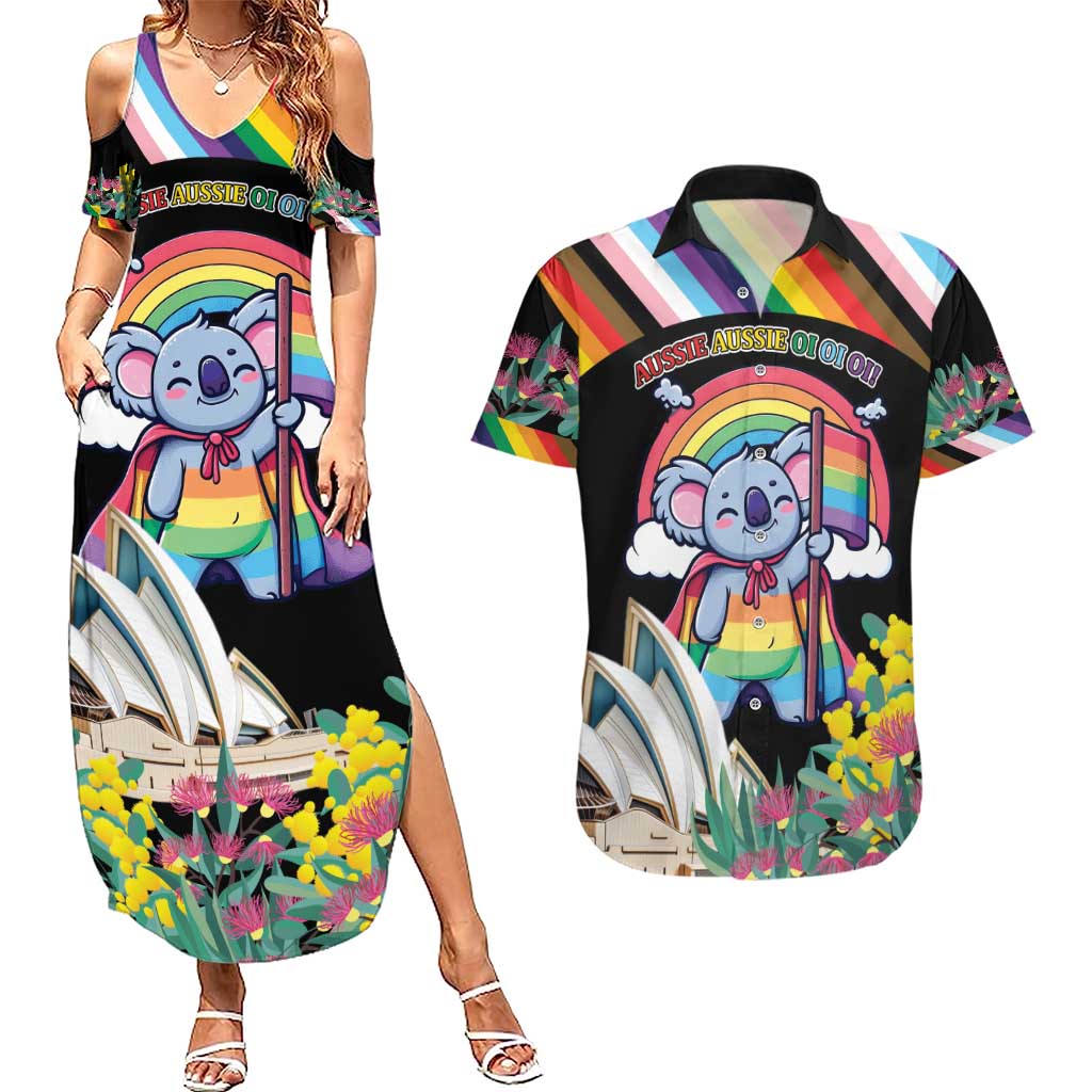 Aussia Pride Month Rainbow Koala Couples Matching Summer Maxi Dress and Hawaiian Shirt