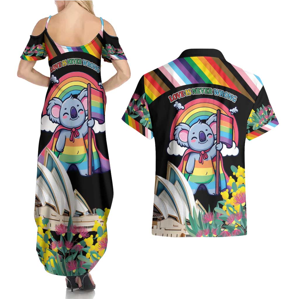 Aussia Pride Month Rainbow Koala Couples Matching Summer Maxi Dress and Hawaiian Shirt