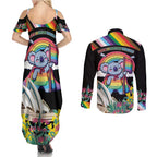 Aussia Pride Month Rainbow Koala Couples Matching Summer Maxi Dress and Long Sleeve Button Shirt