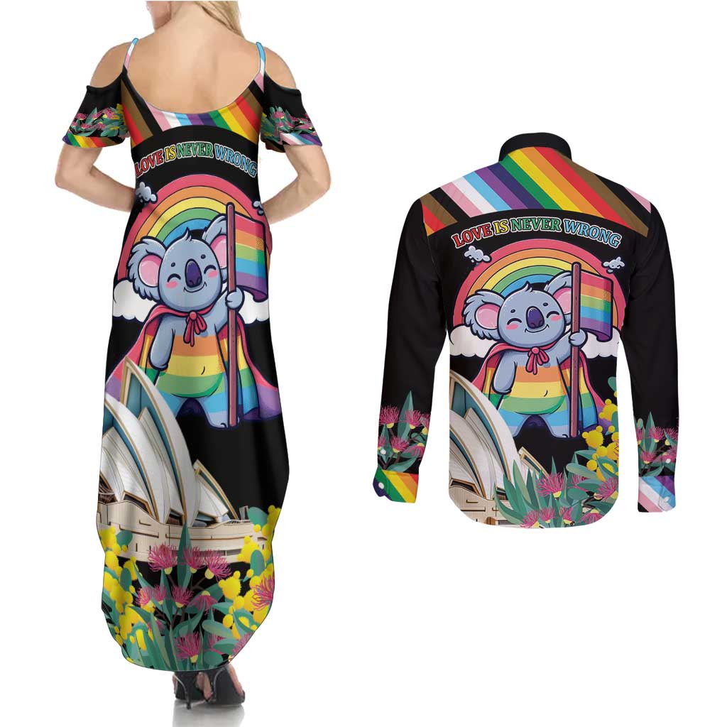 Aussia Pride Month Rainbow Koala Couples Matching Summer Maxi Dress and Long Sleeve Button Shirt