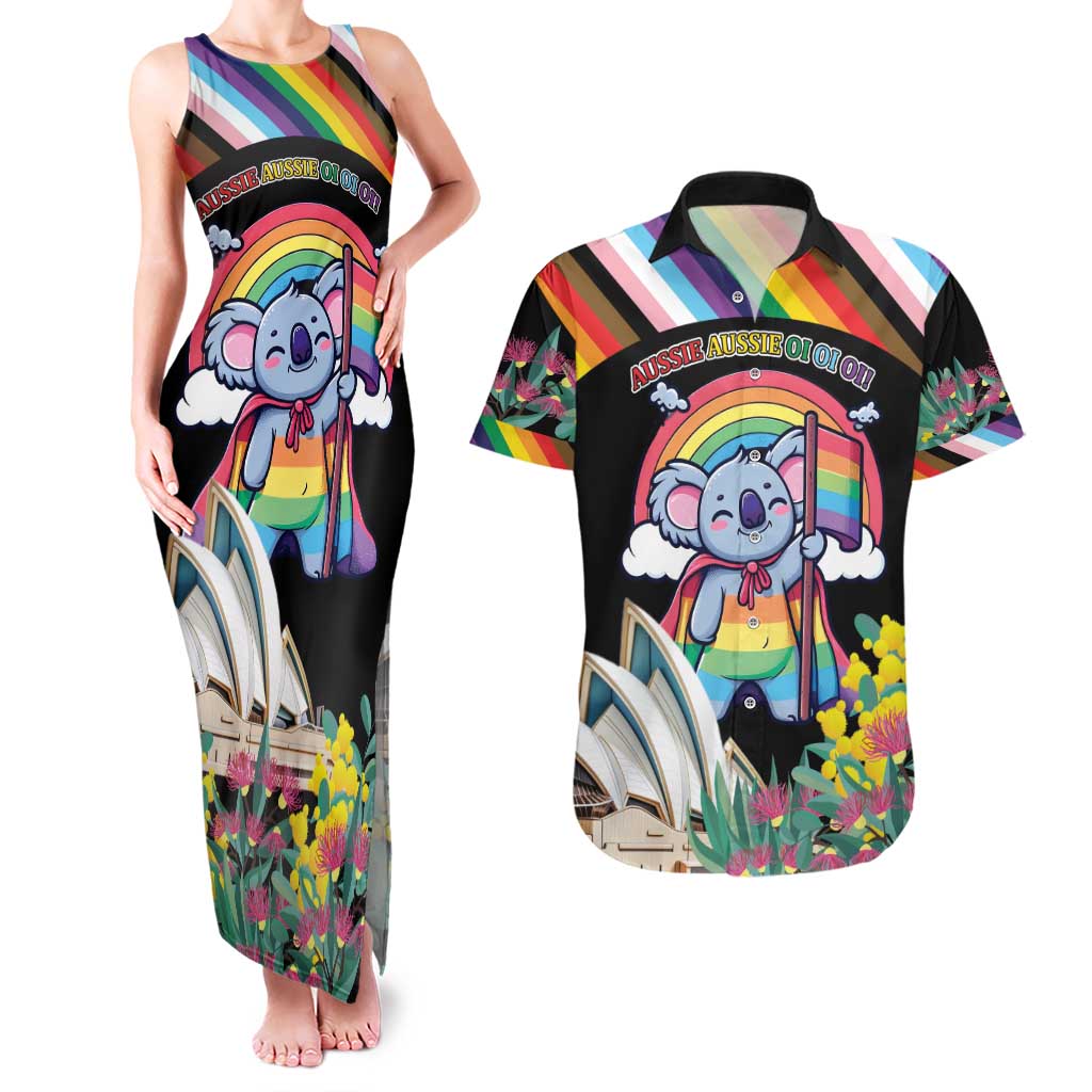 Aussia Pride Month Rainbow Koala Couples Matching Tank Maxi Dress and Hawaiian Shirt