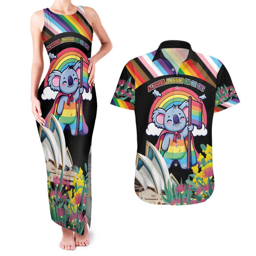 Aussia Pride Month Rainbow Koala Couples Matching Tank Maxi Dress and Hawaiian Shirt
