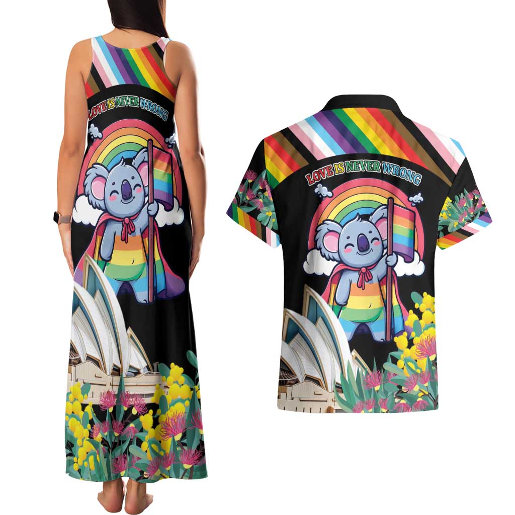 Aussia Pride Month Rainbow Koala Couples Matching Tank Maxi Dress and Hawaiian Shirt
