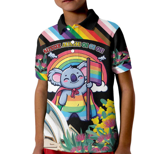 Aussia Pride Month Rainbow Koala Kid Polo Shirt