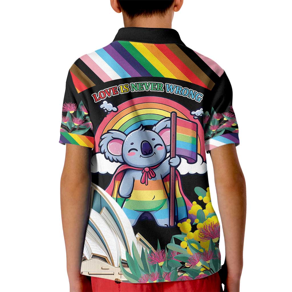Aussia Pride Month Rainbow Koala Kid Polo Shirt