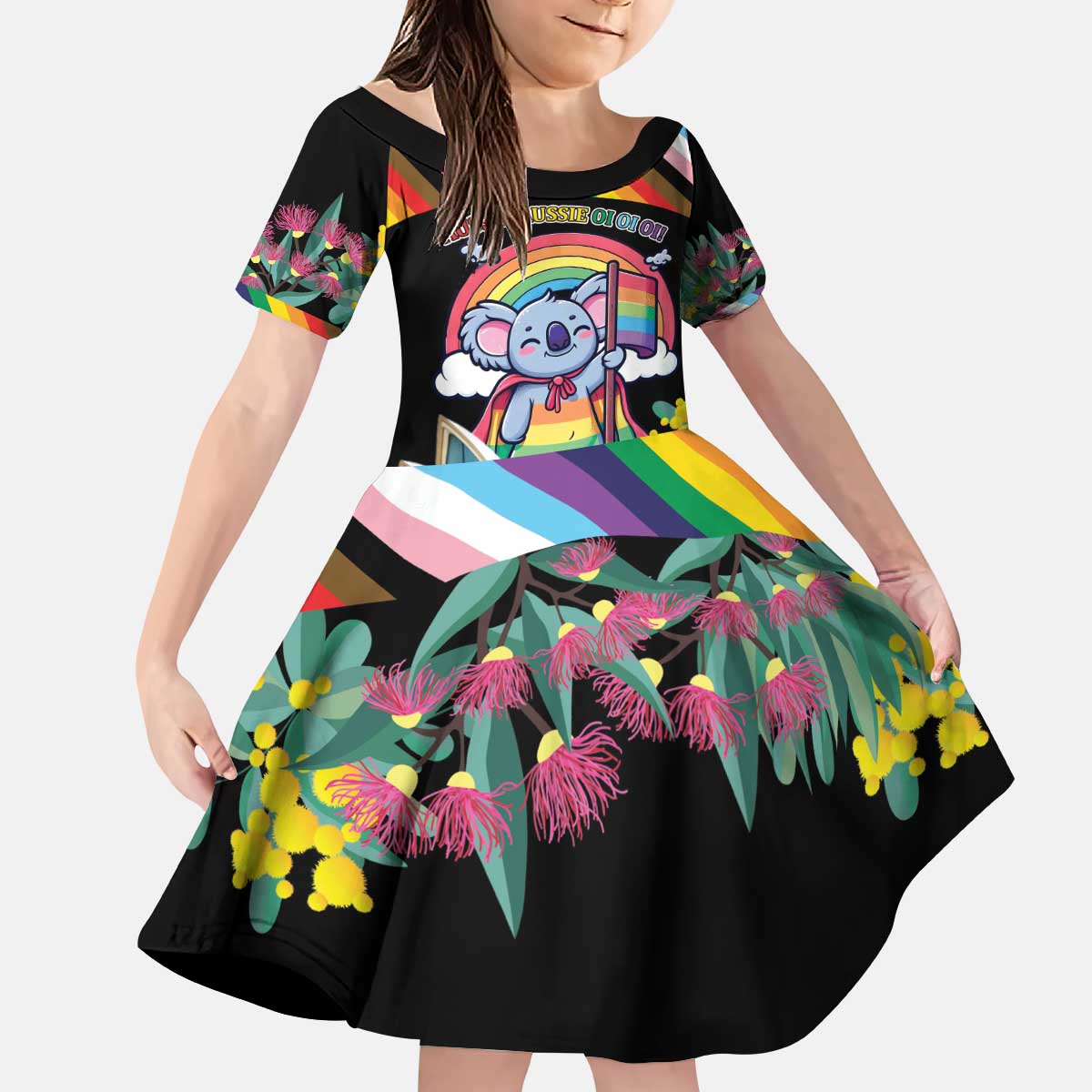 Aussia Pride Month Rainbow Koala Kid Short Sleeve Dress