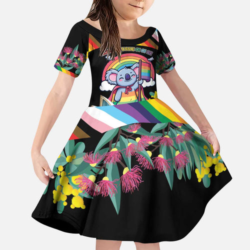 Aussia Pride Month Rainbow Koala Kid Short Sleeve Dress