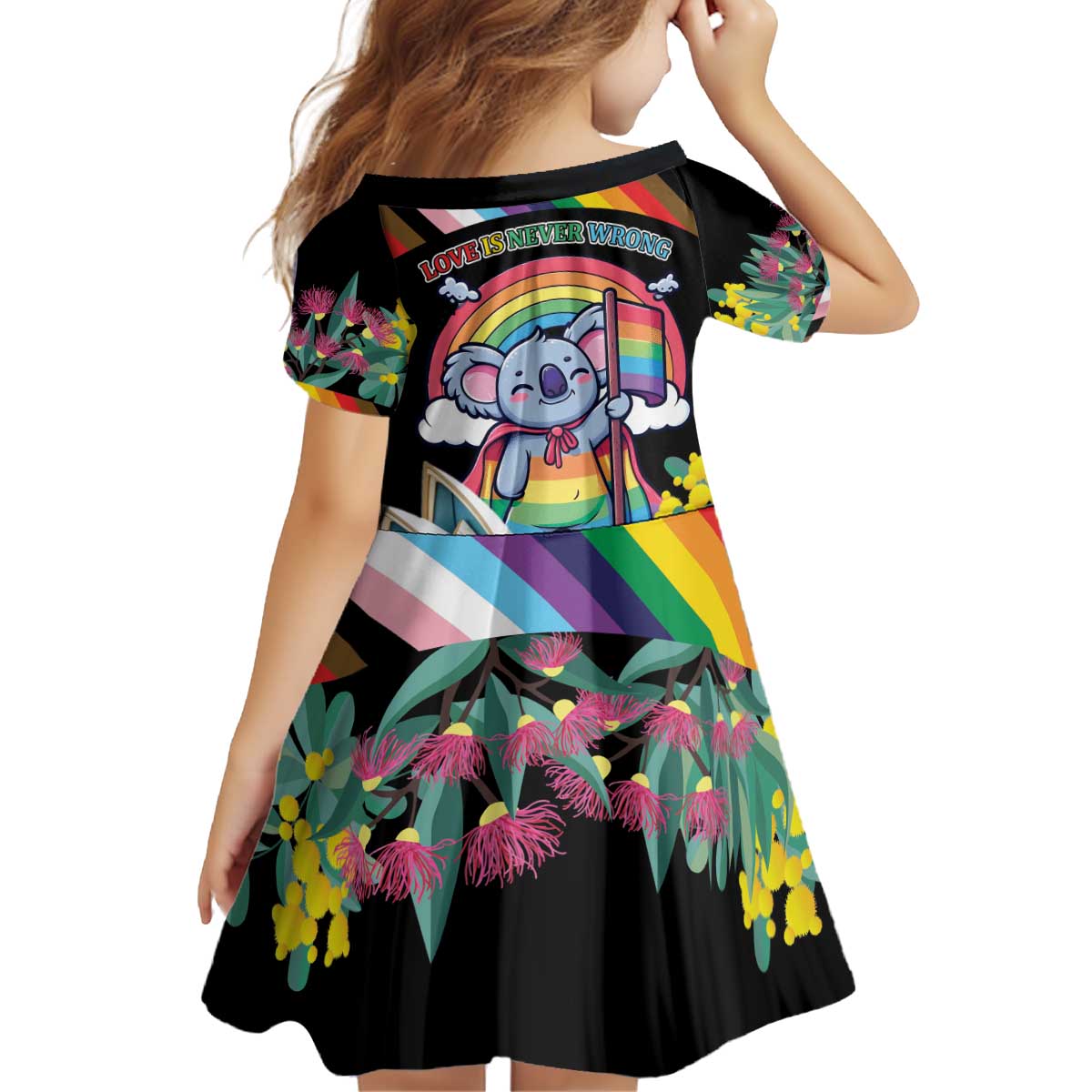 Aussia Pride Month Rainbow Koala Kid Short Sleeve Dress