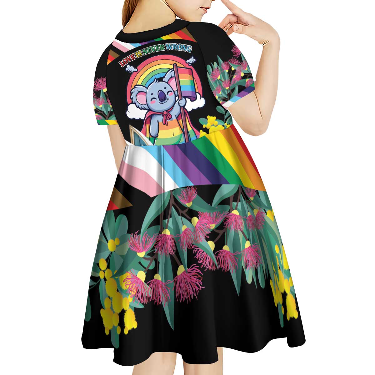 Aussia Pride Month Rainbow Koala Kid Short Sleeve Dress
