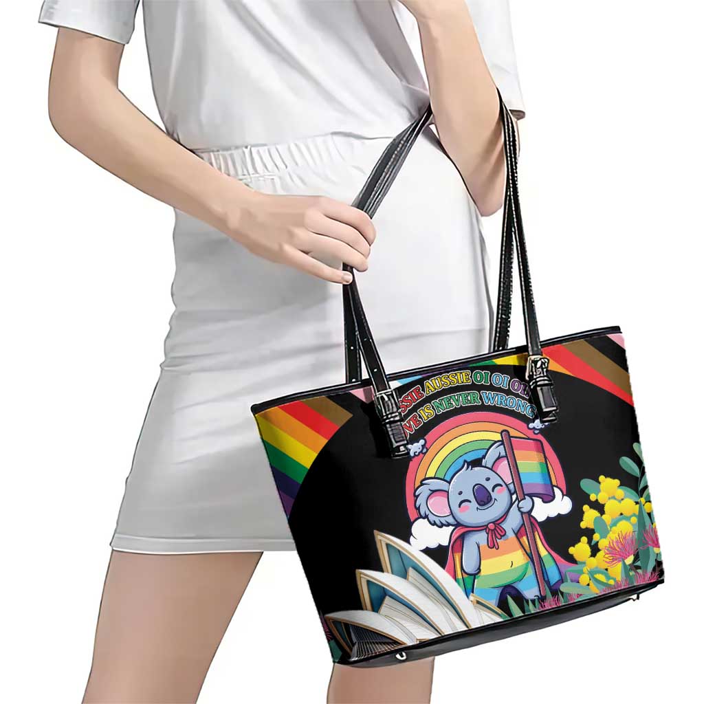 Aussia Pride Month Rainbow Koala Leather Tote Bag