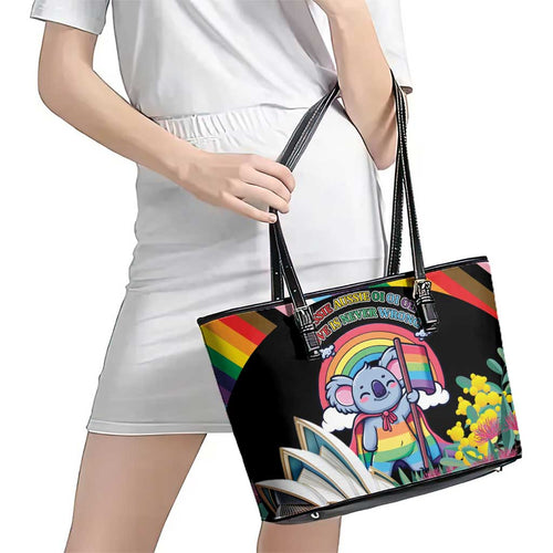 Aussia Pride Month Rainbow Koala Leather Tote Bag
