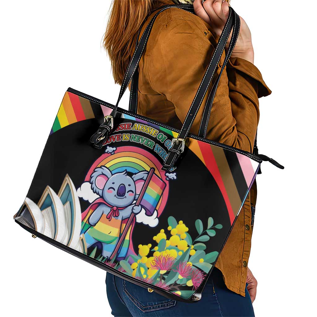 Aussia Pride Month Rainbow Koala Leather Tote Bag