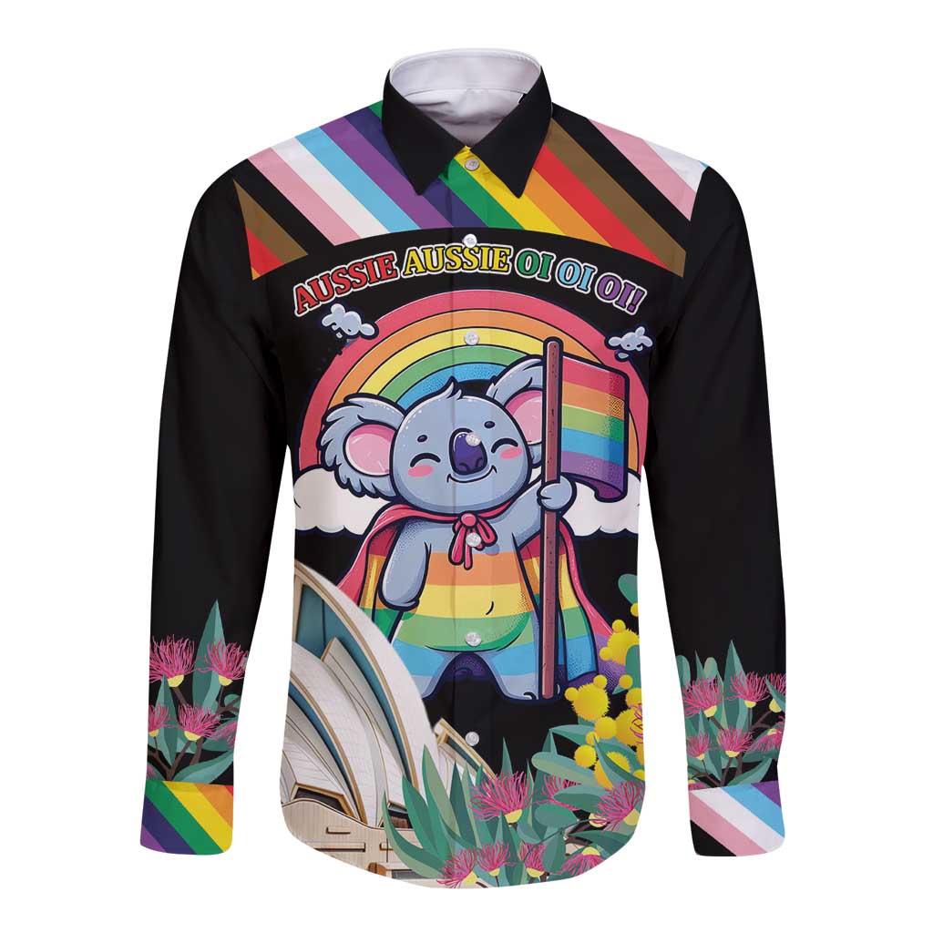 Aussia Pride Month Rainbow Koala Long Sleeve Button Shirt