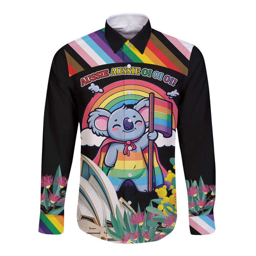 Aussia Pride Month Rainbow Koala Long Sleeve Button Shirt