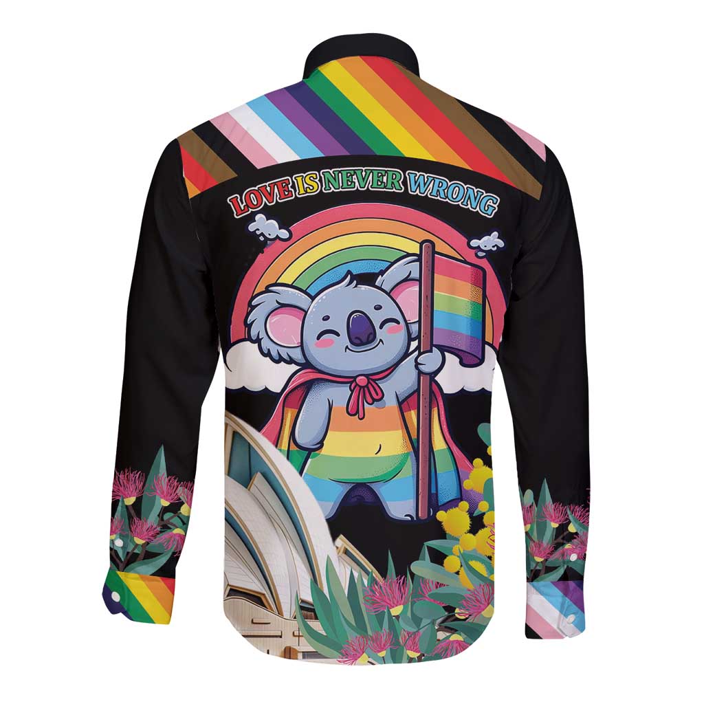 Aussia Pride Month Rainbow Koala Long Sleeve Button Shirt
