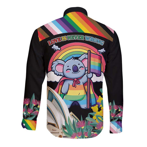 Aussia Pride Month Rainbow Koala Long Sleeve Button Shirt