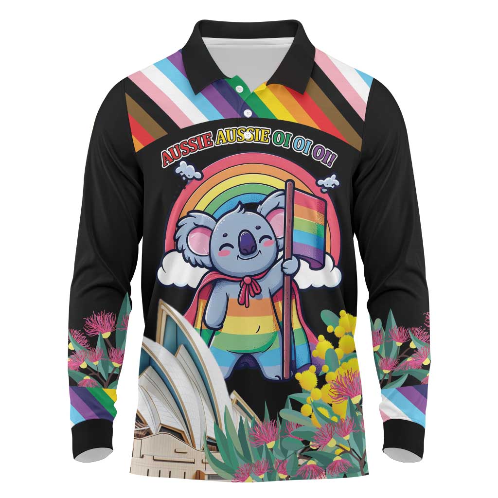 Aussia Pride Month Rainbow Koala Long Sleeve Polo Shirt