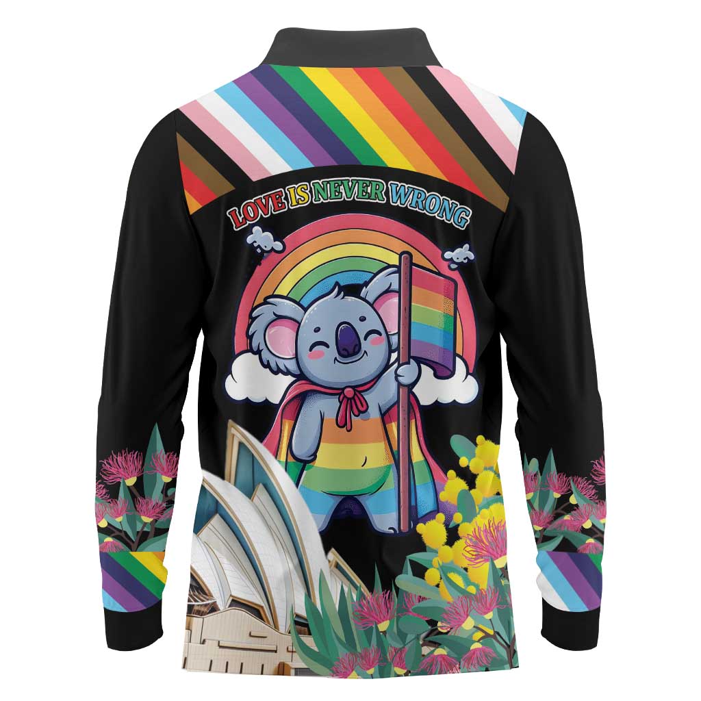 Aussia Pride Month Rainbow Koala Long Sleeve Polo Shirt