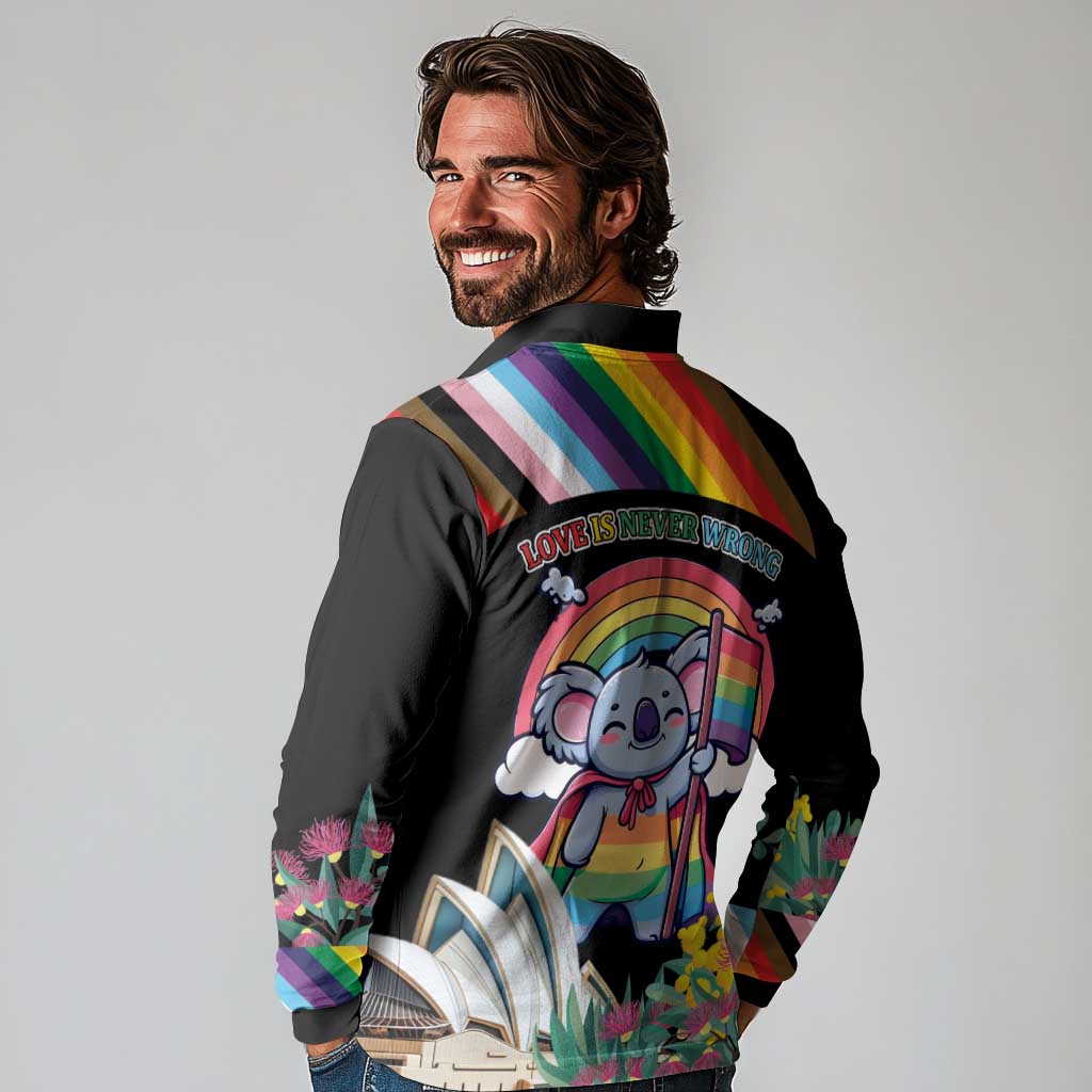 Aussia Pride Month Rainbow Koala Long Sleeve Polo Shirt