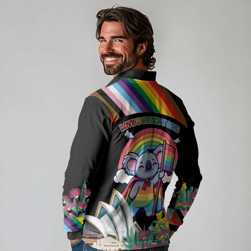 Aussia Pride Month Rainbow Koala Long Sleeve Polo Shirt