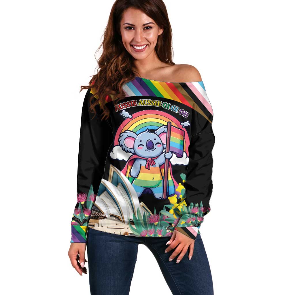 Aussia Pride Month Rainbow Koala Off Shoulder Sweater