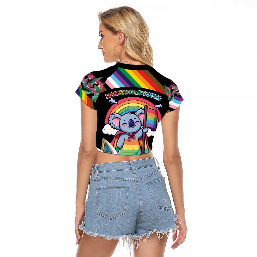 Aussia Pride Month Rainbow Koala Raglan Cropped T Shirt