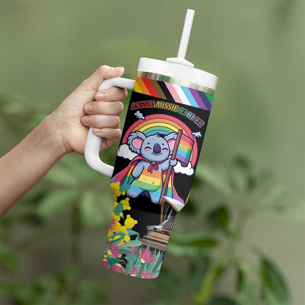 Aussia Pride Month Rainbow Koala Tumbler With Handle