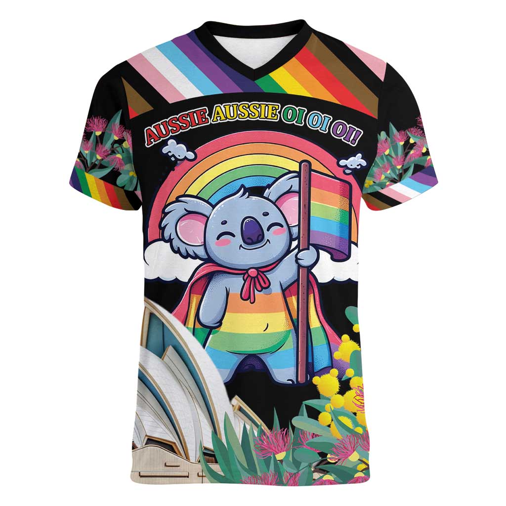 Aussia Pride Month Rainbow Koala Women V-Neck T-Shirt