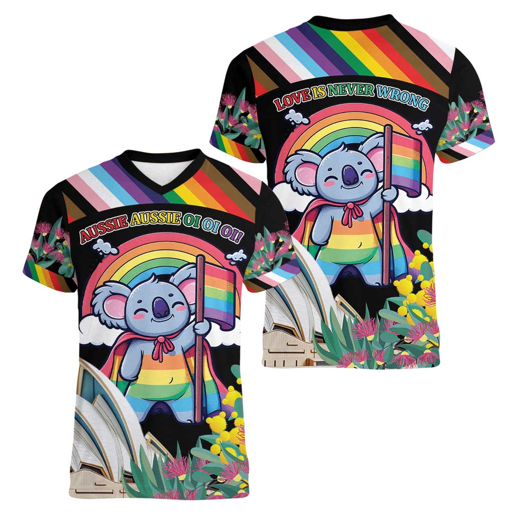 Aussia Pride Month Rainbow Koala Women V-Neck T-Shirt