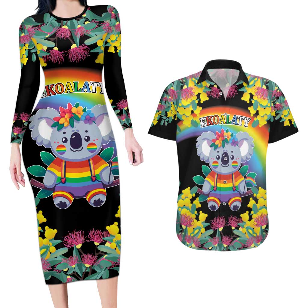 LGBTQ Koala Gay Couples Matching Long Sleeve Bodycon Dress and Hawaiian Shirt Aussie Koala Bear Ekoalaty