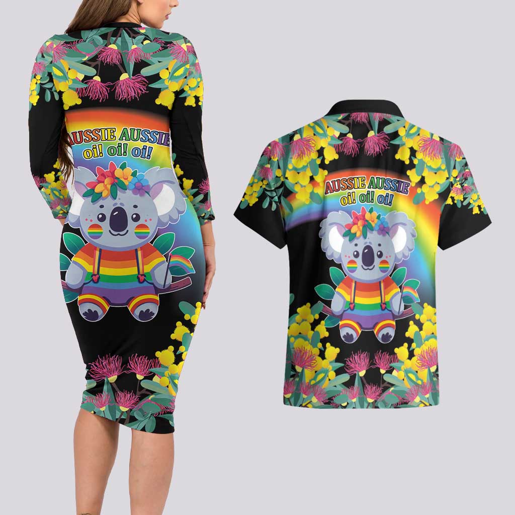 LGBTQ Koala Gay Couples Matching Long Sleeve Bodycon Dress and Hawaiian Shirt Aussie Koala Bear Ekoalaty