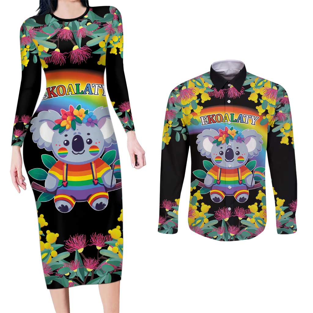 LGBTQ Koala Gay Couples Matching Long Sleeve Bodycon Dress and Long Sleeve Button Shirt Aussie Koala Bear Ekoalaty
