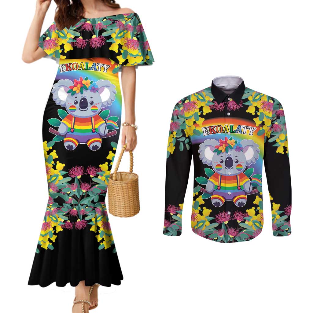 LGBTQ Koala Gay Couples Matching Mermaid Dress and Long Sleeve Button Shirt Aussie Koala Bear Ekoalaty