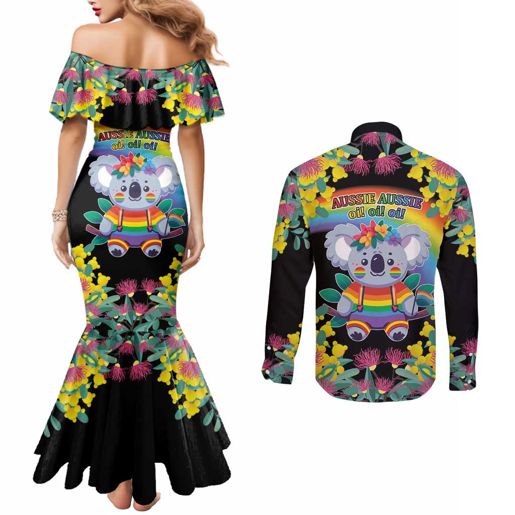 LGBTQ Koala Gay Couples Matching Mermaid Dress and Long Sleeve Button Shirt Aussie Koala Bear Ekoalaty