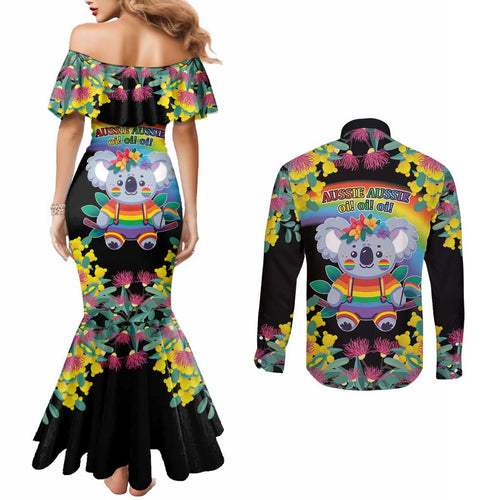LGBTQ Koala Gay Couples Matching Mermaid Dress and Long Sleeve Button Shirt Aussie Koala Bear Ekoalaty