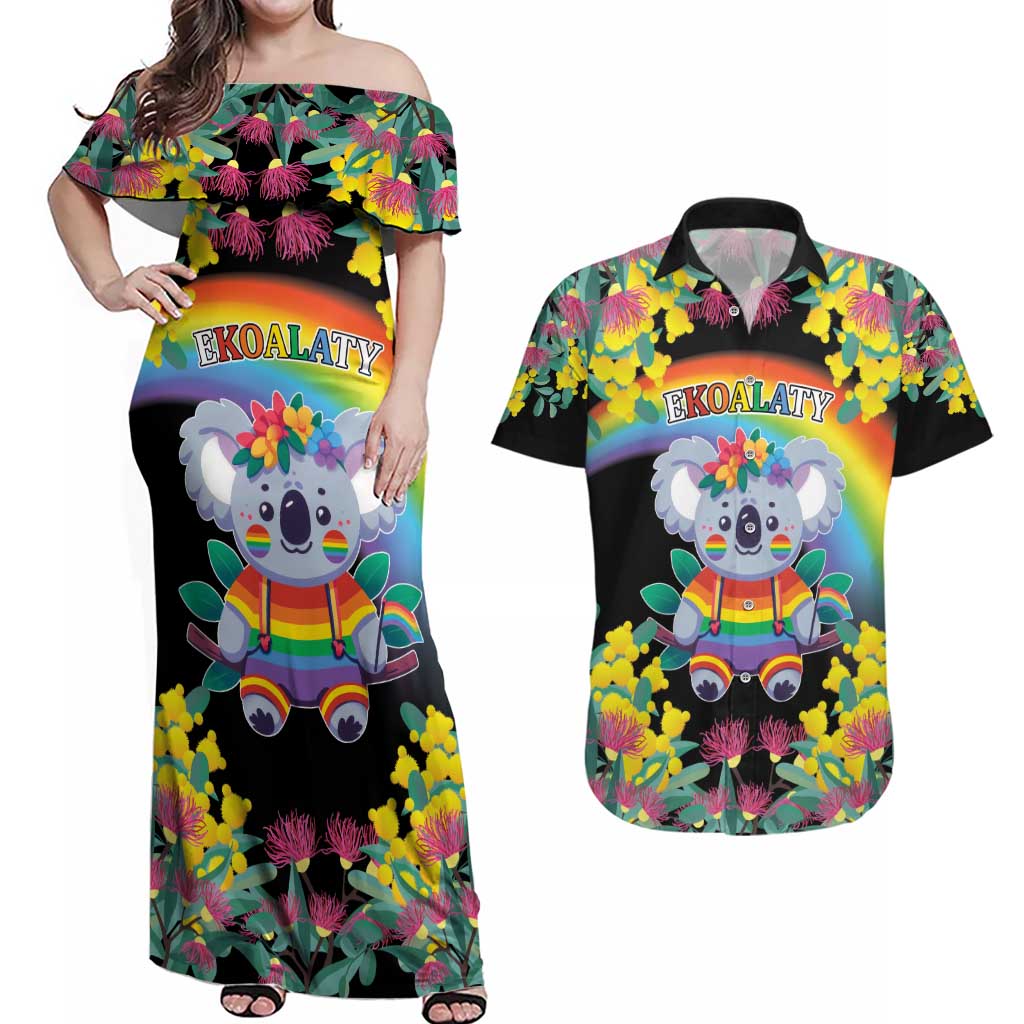 LGBTQ Koala Gay Couples Matching Off Shoulder Maxi Dress and Hawaiian Shirt Aussie Koala Bear Ekoalaty
