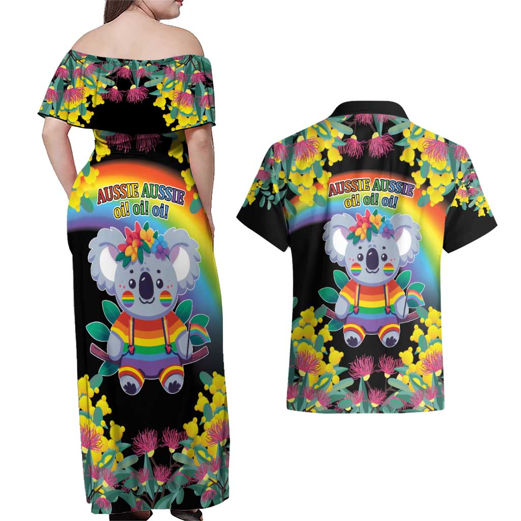 LGBTQ Koala Gay Couples Matching Off Shoulder Maxi Dress and Hawaiian Shirt Aussie Koala Bear Ekoalaty