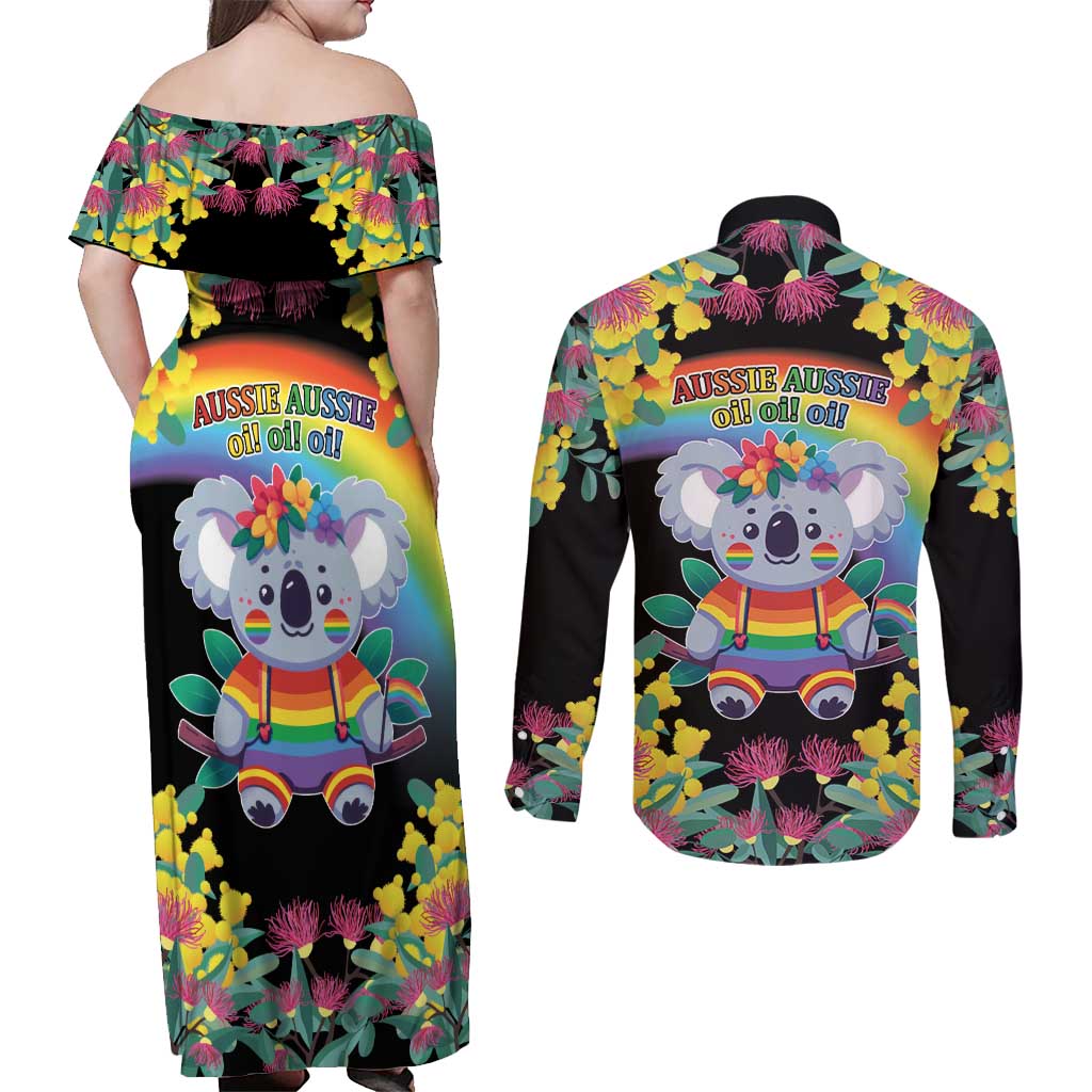 LGBTQ Koala Gay Couples Matching Off Shoulder Maxi Dress and Long Sleeve Button Shirt Aussie Koala Bear Ekoalaty