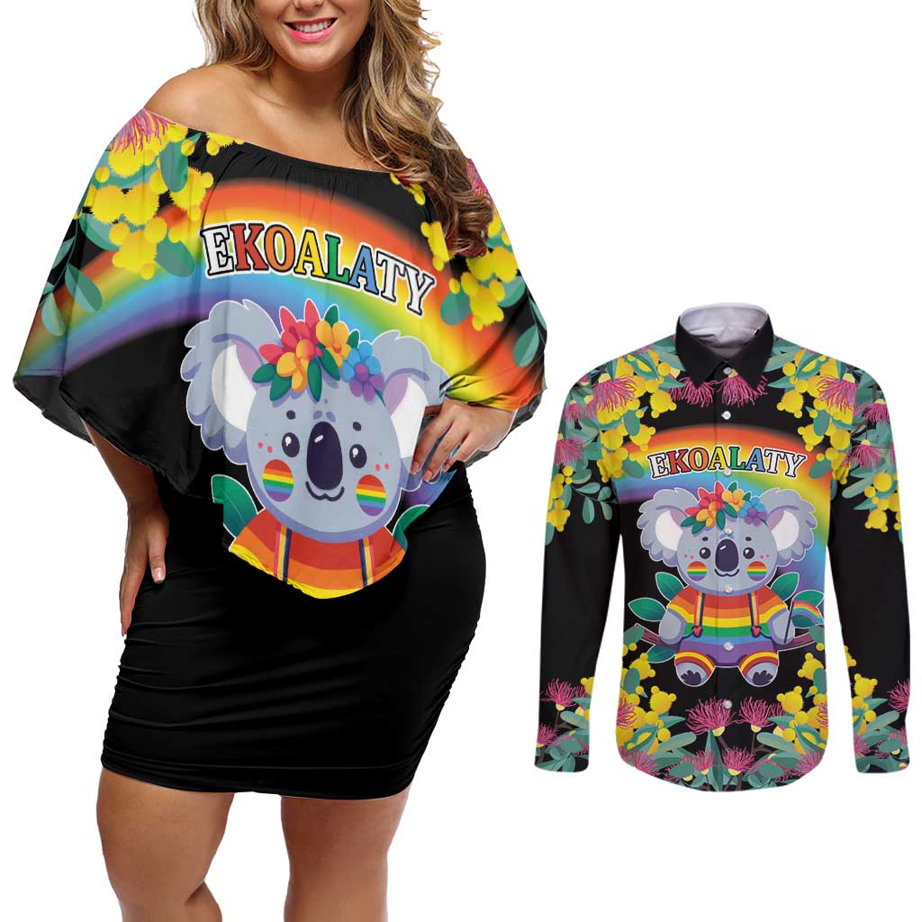 LGBTQ Koala Gay Couples Matching Off Shoulder Short Dress and Long Sleeve Button Shirt Aussie Koala Bear Ekoalaty